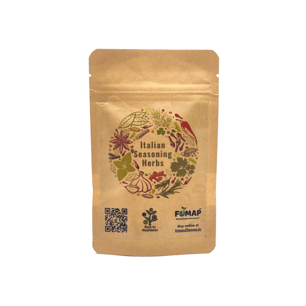 Back label of FEMAP mixed herbs seasonings pack – ingredients, usage instructions, storage details