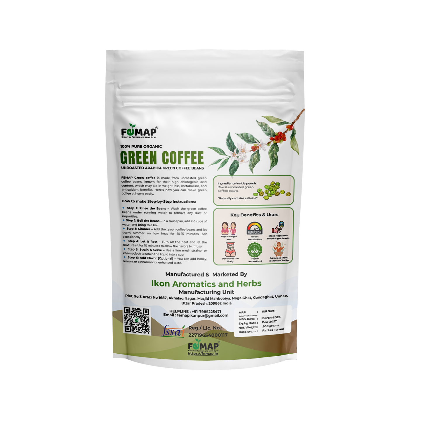Green Coffee Beans | 100% Natural Raw Coffee Beans | Unroasted Premium Coffee Beans for Home Brewing & Roasting | 200g