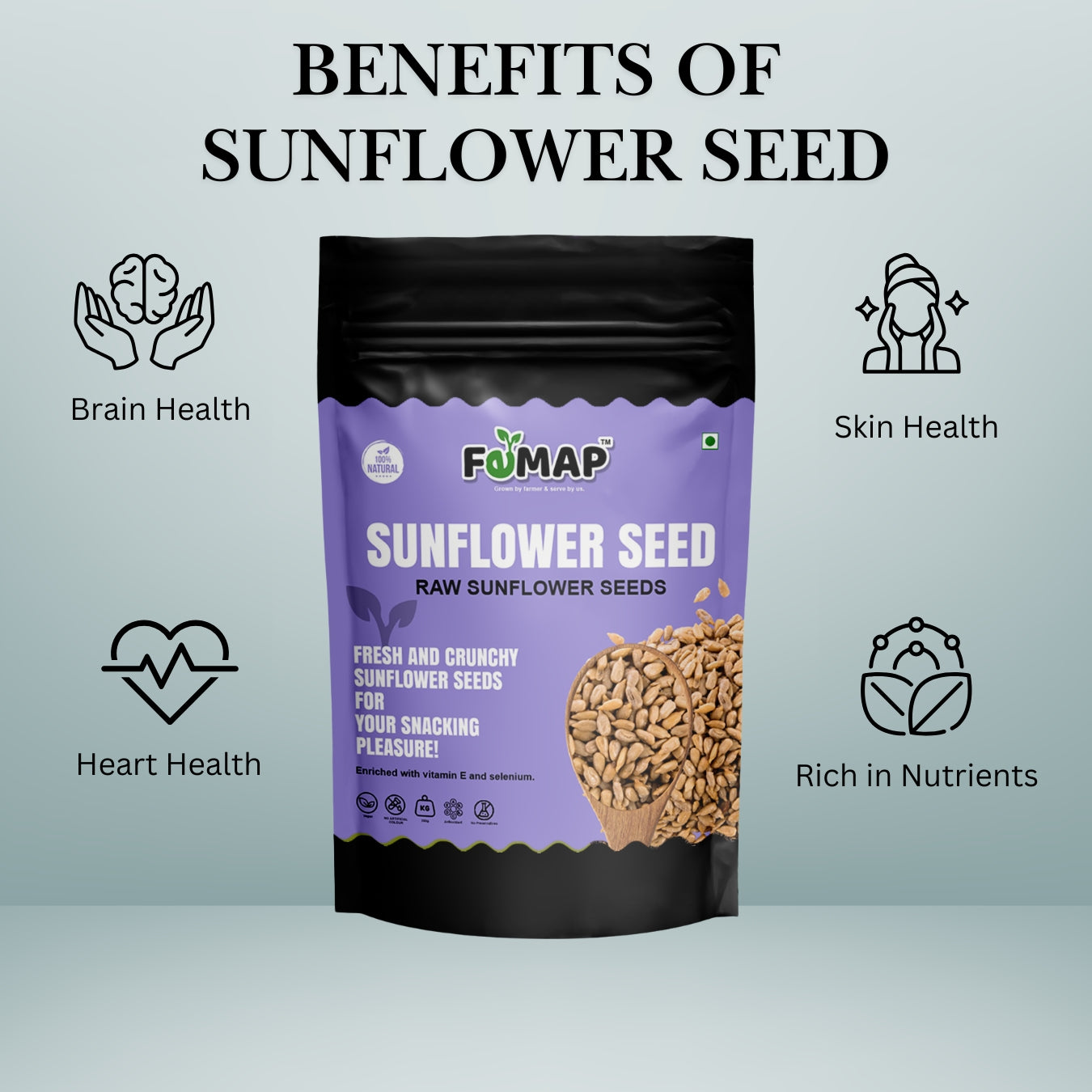Benefits of Femap Sunflower Seeds – supports heart, brain, skin health, and overall wellness.