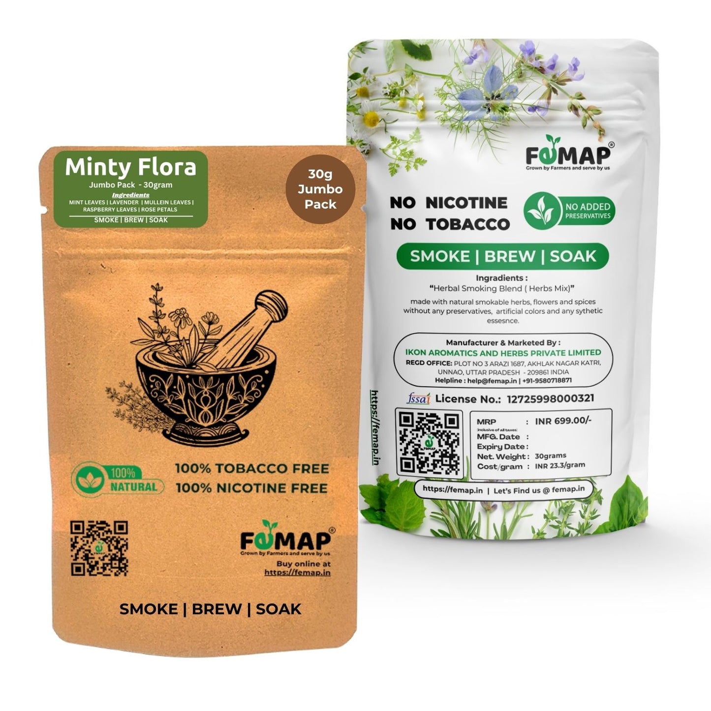 Femap Blue Flora Delight Herbal Mix 30g & Minty Flora Herbal Smoking Blend 30g Combo