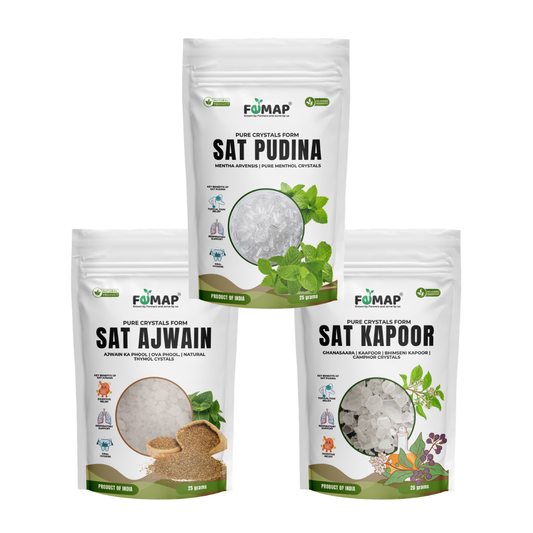 Sat Amritdhara Combo – Pure Sat Pudina, Sat Ajwain & Sat Kapoor Crystals (25g each) | Natural Menthol, Thymol & Camphor Crystals