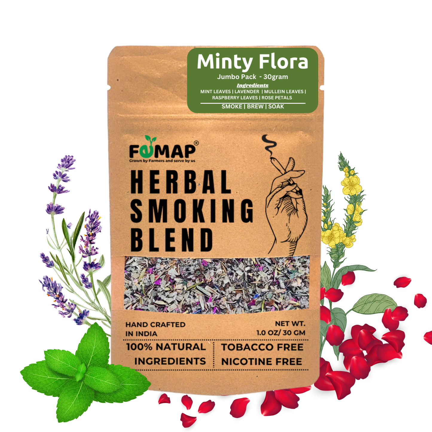 Femap Herbal Smoking Blend-100% Natural Tobacco Free, Nicotine Free | Crafted with Natural Premium Herbs & Flowers | Pack of 1, 30g