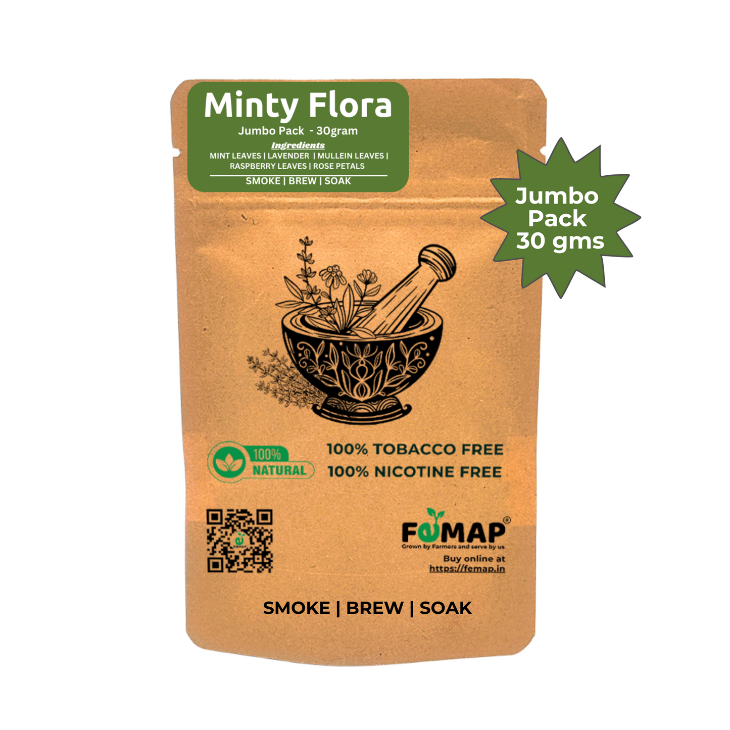 Femap Herbal Smoking Blend-100% Natural Tobacco Free, Nicotine Free | Crafted with Natural Premium Herbs & Flowers | Pack of 1, 30g