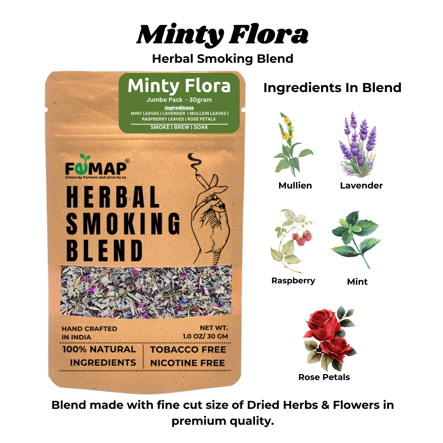 Femap Herbal Smoking Blend-100% Natural Tobacco Free, Nicotine Free | Crafted with Natural Premium Herbs & Flowers | Pack of 1, 30g