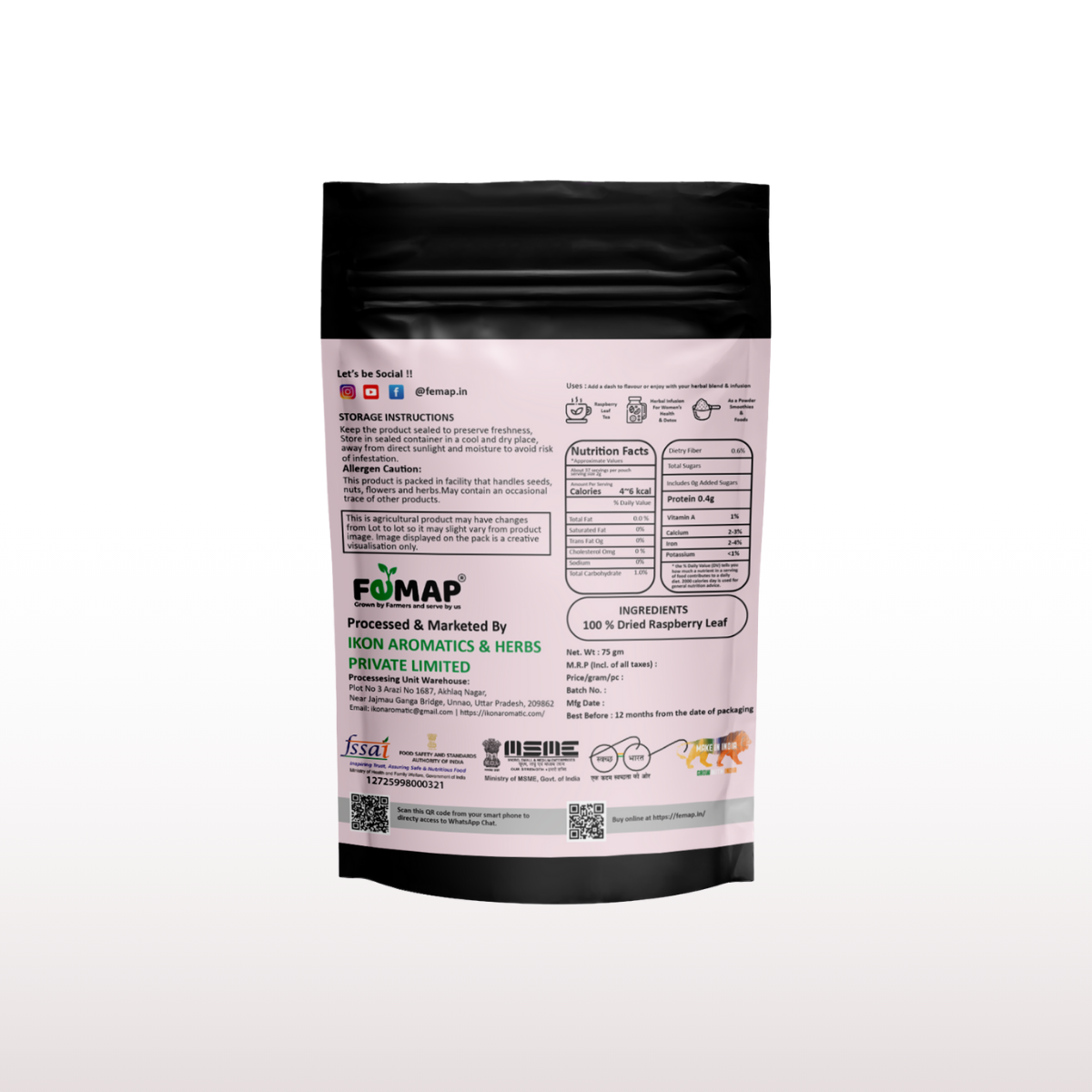 Dried Raspberry Leaves (Rubus idaeus) – 75 g | 100% Pure Herbal Leaves