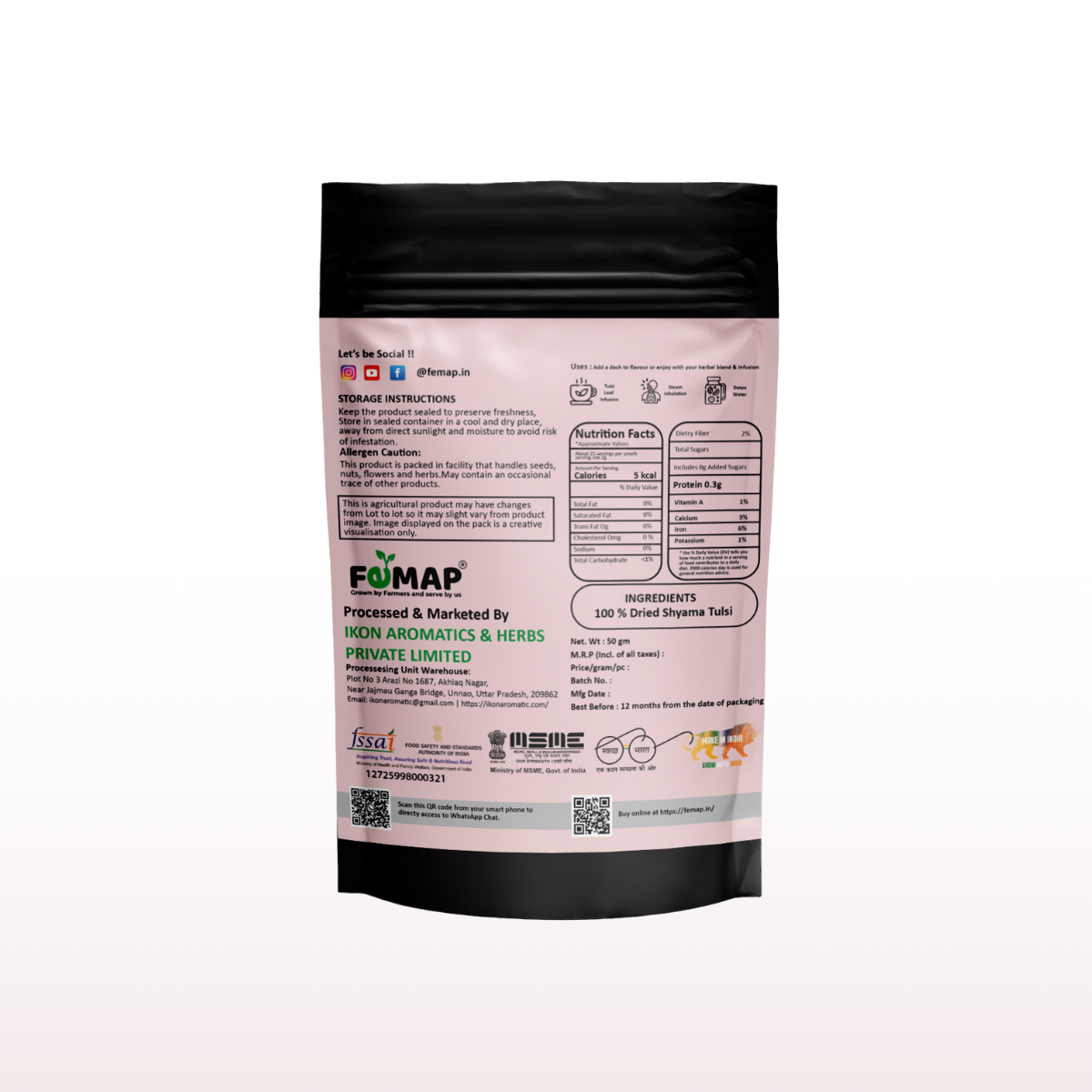 Dried Krishna/ Shyma Tulsi Leaf (Ocimum tenuiflorum) – Natural Herbal Leaves 50gm