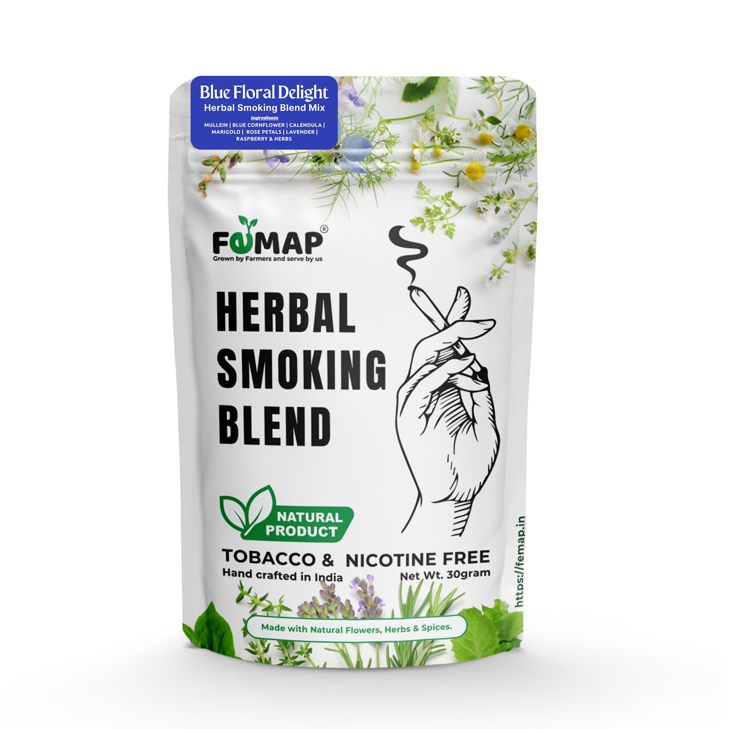 Femap Blue Floral Delight Herbal Smoking Blend Mix | Natural, Tobacco Free & Nicotine Free 30gm Pack