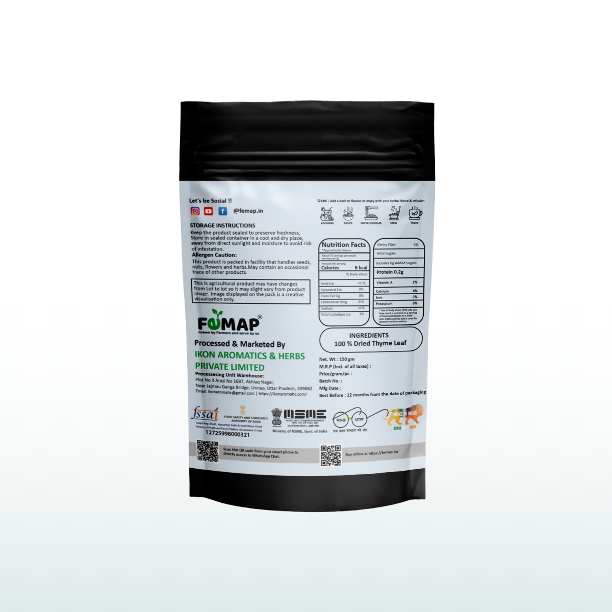 Dried Thyme Leaf (Thymus vulgaris) – Natural Herbal Leaves 150gm