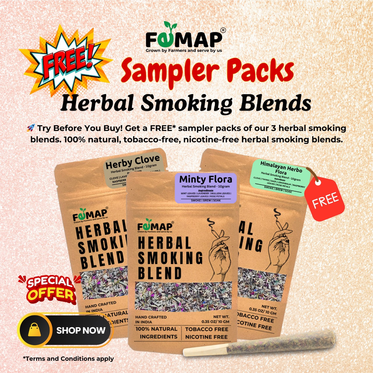 Femap Herbal Smoking Blend | Sampler Pack of 3 Herbal Smoking Blends | Minty Flora | Himayan Herby Clove | Herbo Clove Tobacco free & Nicotine Free