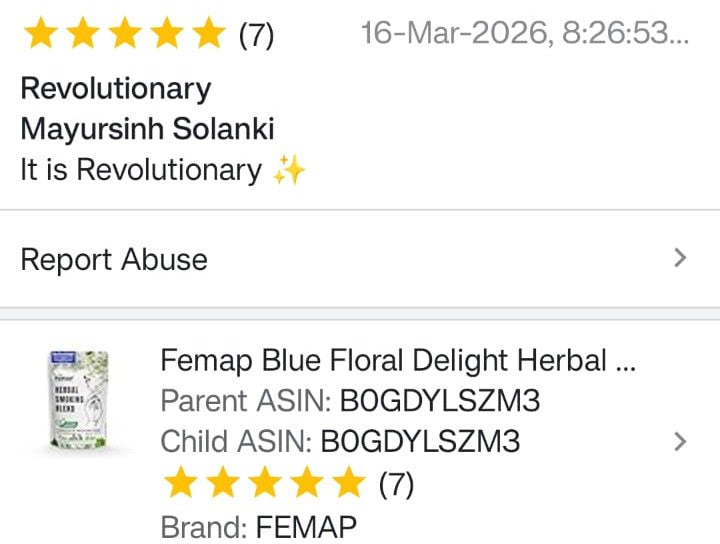 Product review with star rating and text on a white background