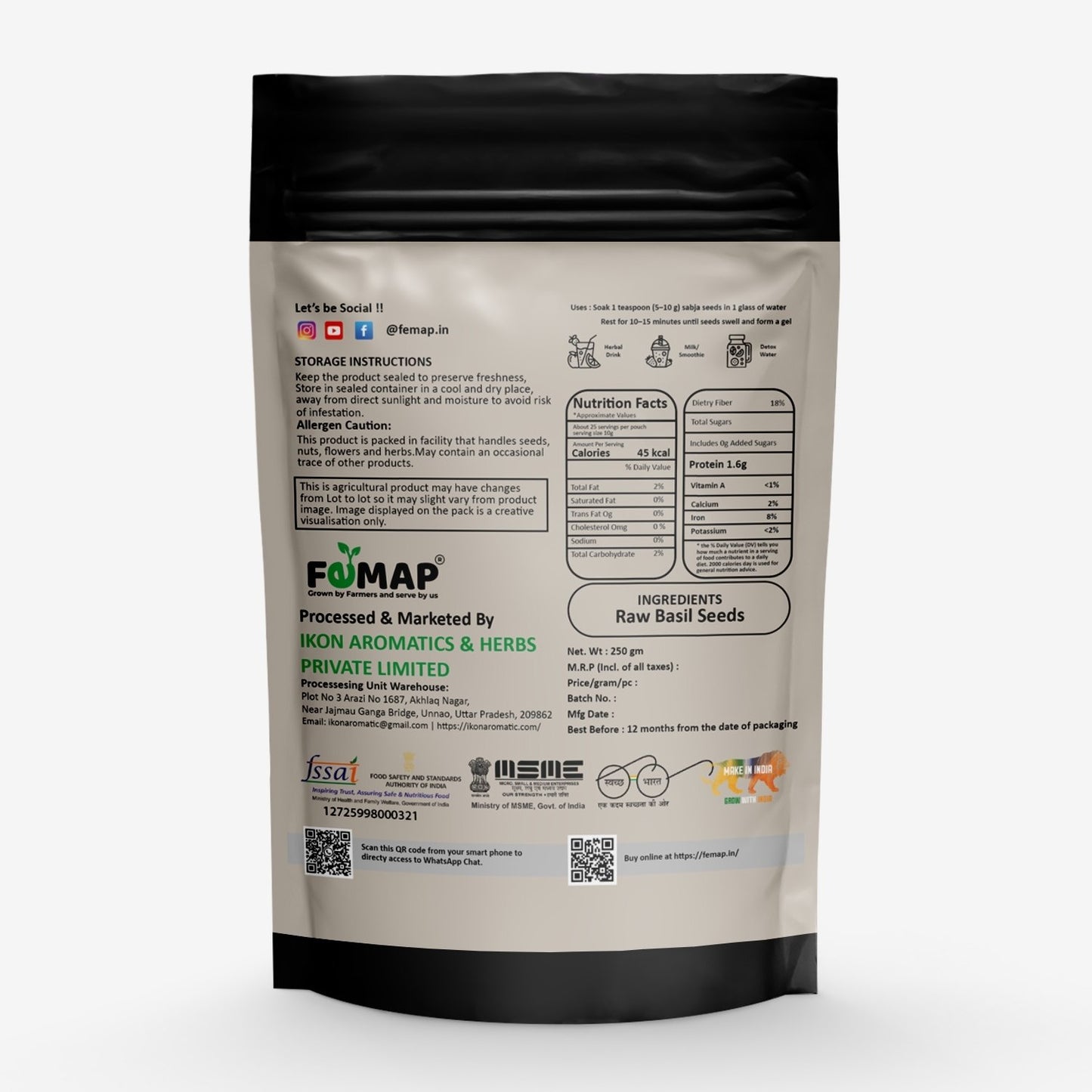 Back view of a FEMAP product packaging with branding and product details.