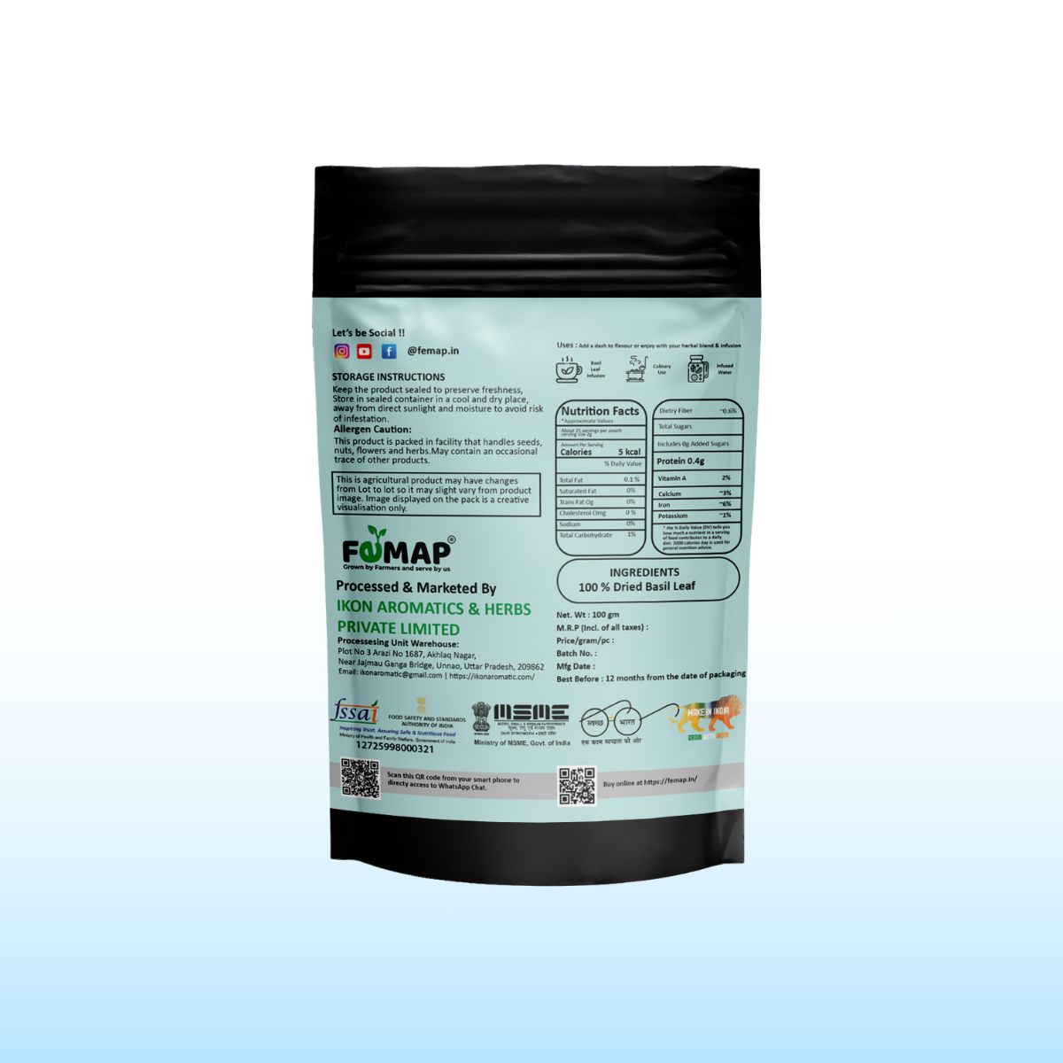 Dried Basil Tulsi Leaf (Ocimum basilicum) – Natural Herbal Leaves 100gm