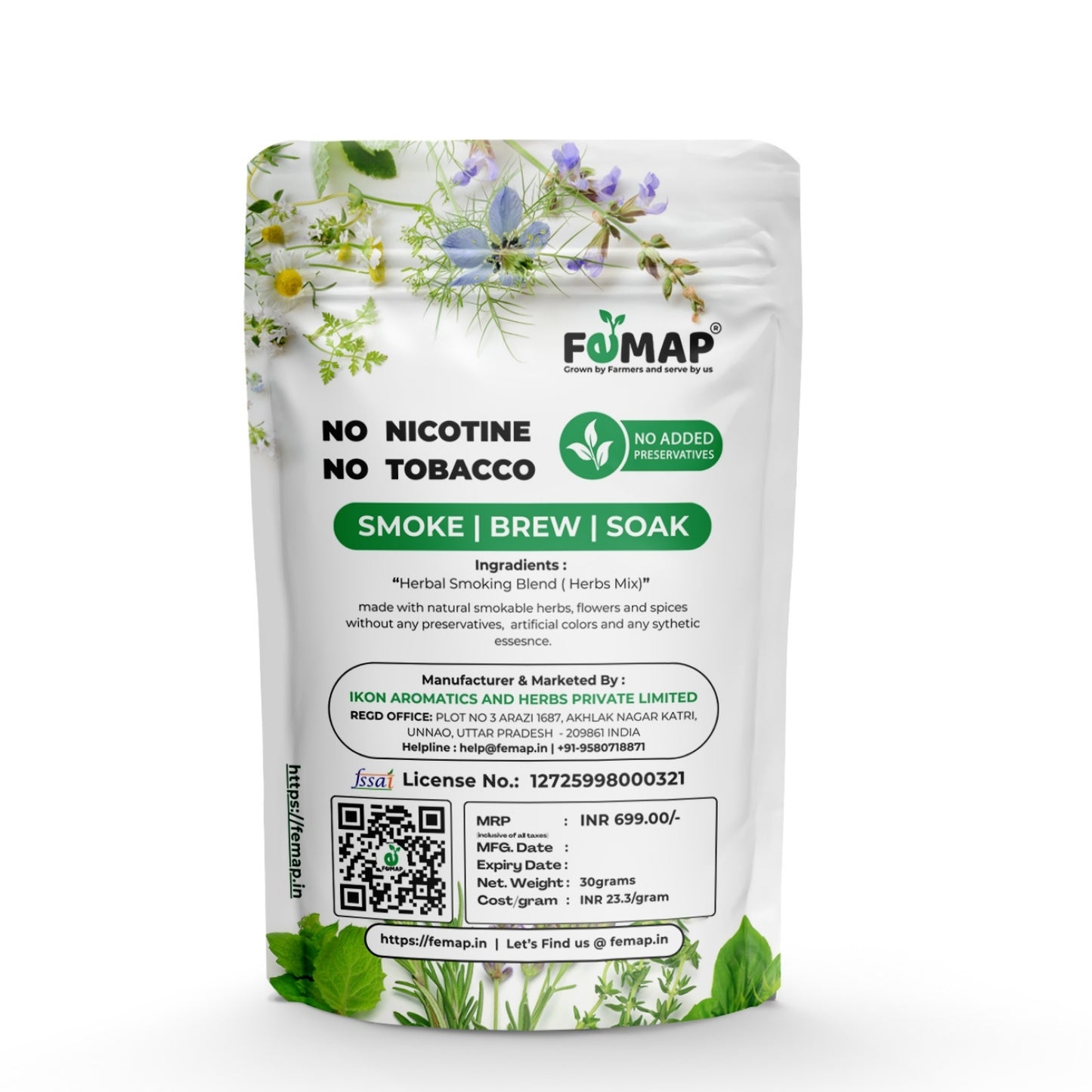 Femap packaging with herbal design and text on a white background