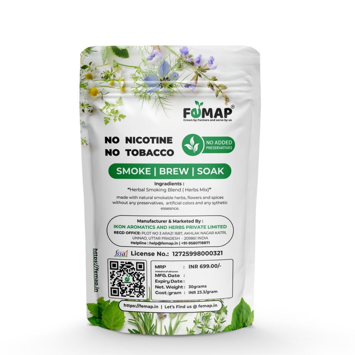 Femap packaging with herbal design and text on a white background