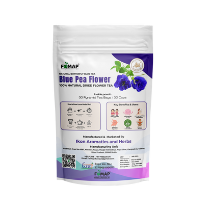 Blue Pea Flower Tea pack of 30 pyramid tea bags by Ikon Aromatics & Herbs, natural butterfly pea herbal tea.