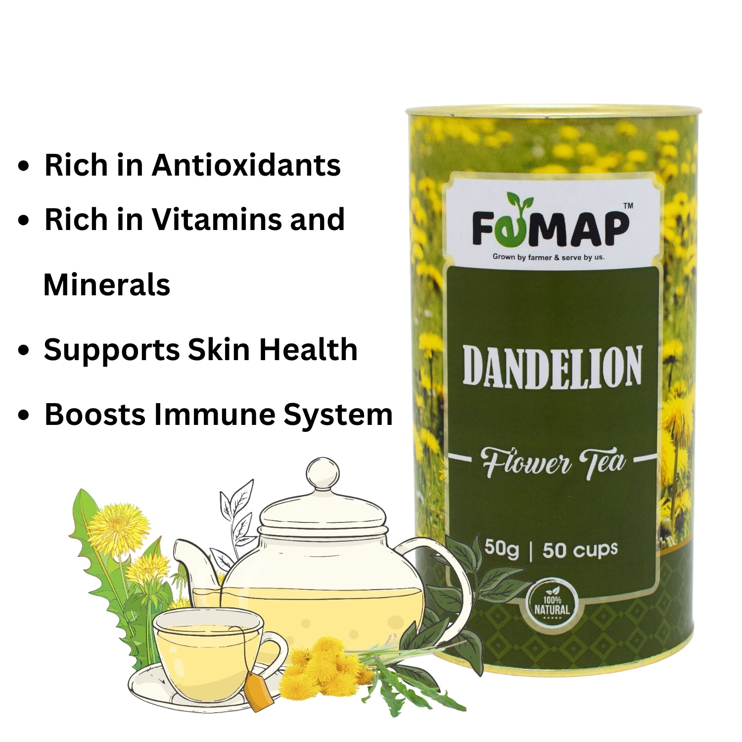 Dandelion Flower Tea – rich in antioxidants and vitamins, supports skin and immune health
