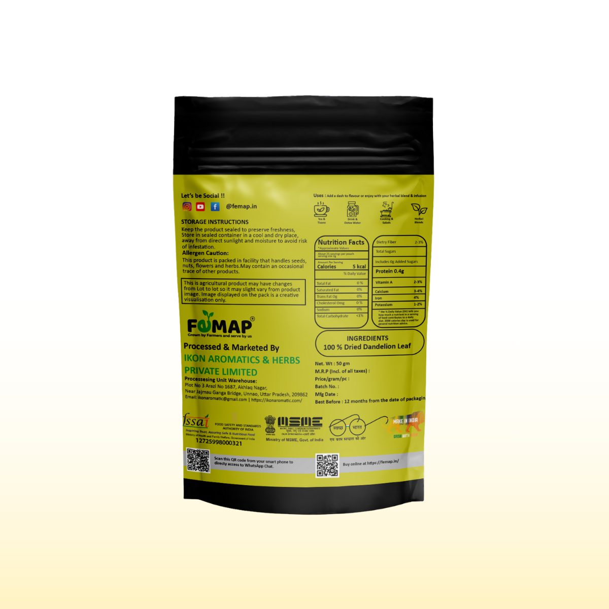 Dried Dandelion Leaf (Taraxacum officinale) – Natural Herbal Leaves 50gm