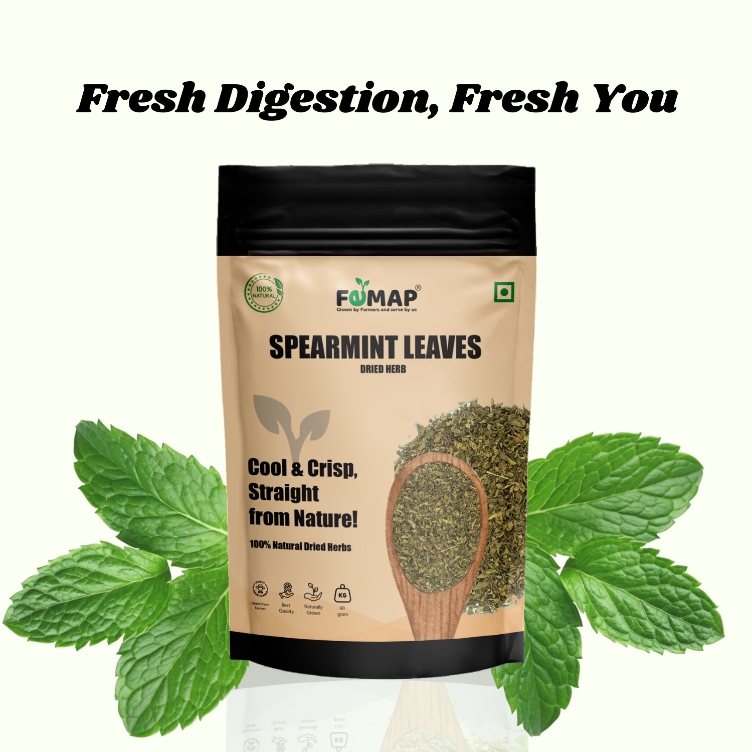 FEMAP spearmint leaves packaging with mint leaves on a white background
