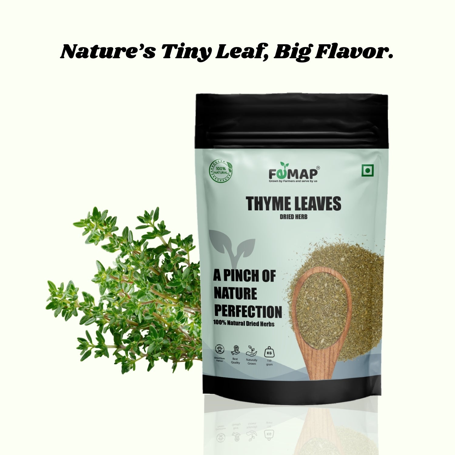 FEMAP thyme leaves package with thyme sprigs on a white background