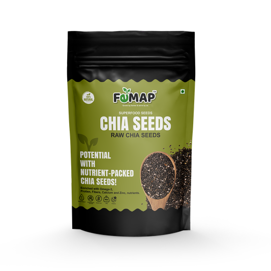 Front packaging of Femap raw chia seeds – nutrient-packed superfood rich in omega-3, fiber, and protein.
