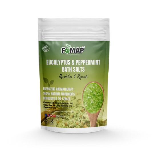 FEMAP Eucalyptus & Peppermint Bath Salts – 100% natural ingredients, revitalizing and refreshing bath salts with energizing aromatherapy.