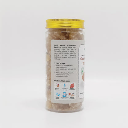 Jar of Gond katira with a yellow lid on a white background