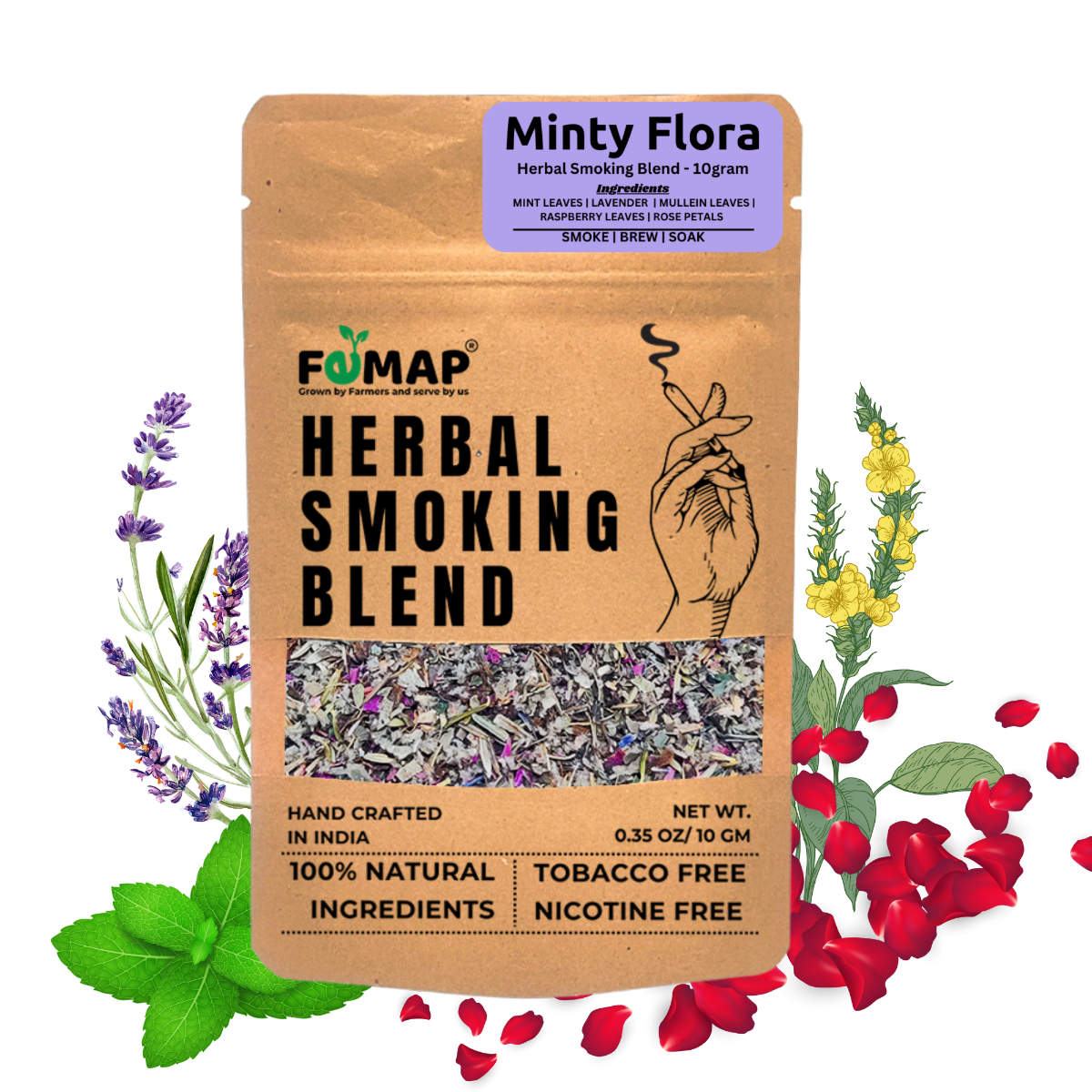 FEMAP Herbal Smoking Blends Minty Flora – front view packaging of tobacco‑free herbal smoke mix