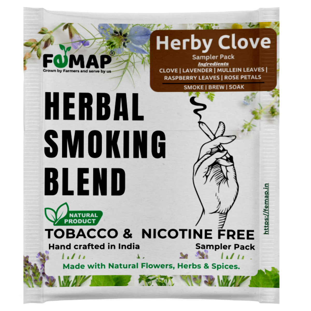 Herbal smoking blend sampler pack with FEMAP branding on a white background