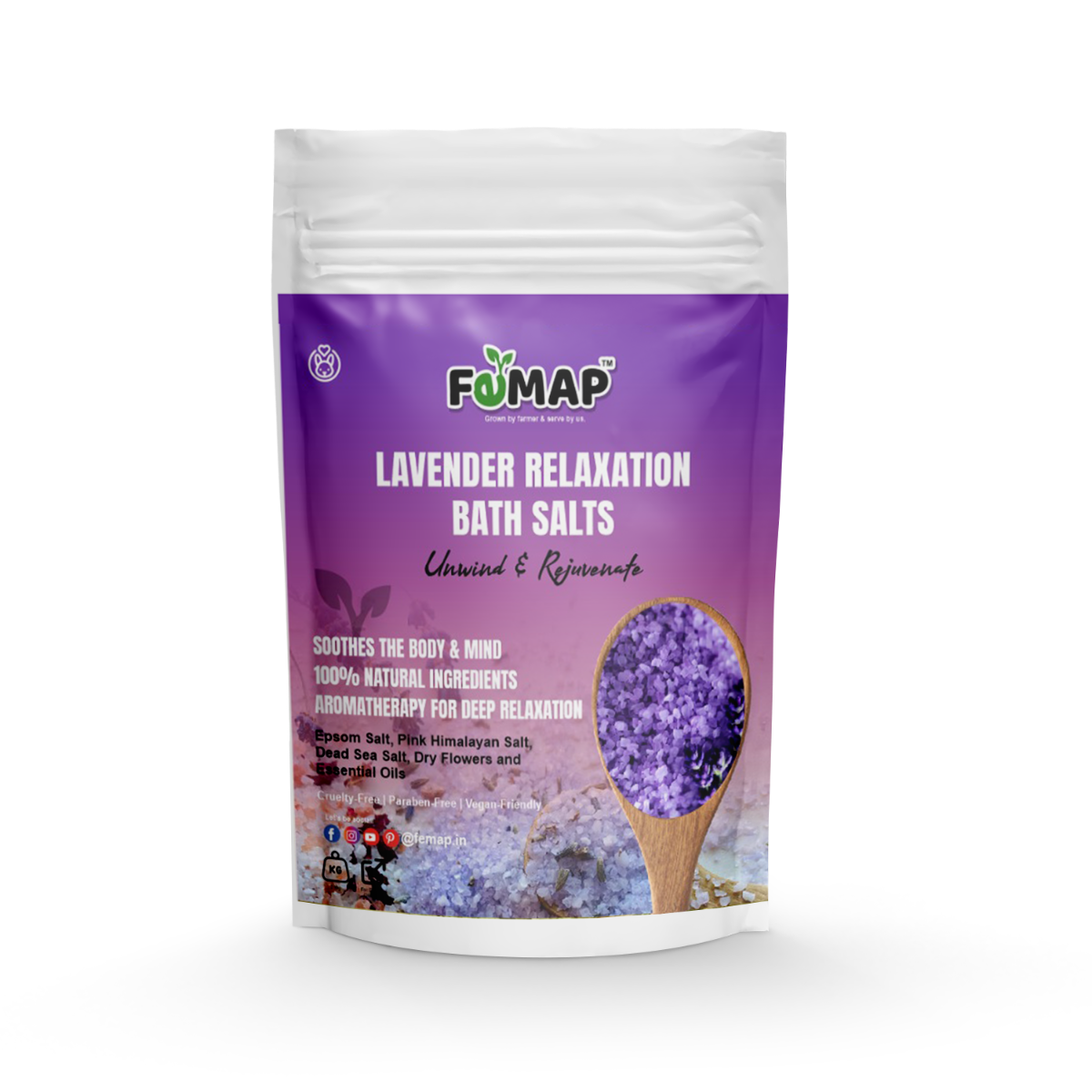 FEMAP Lavender Relaxation Bath Salts – Soothing bath salts with lavender buds and essential oils, ideal for deep relaxation.