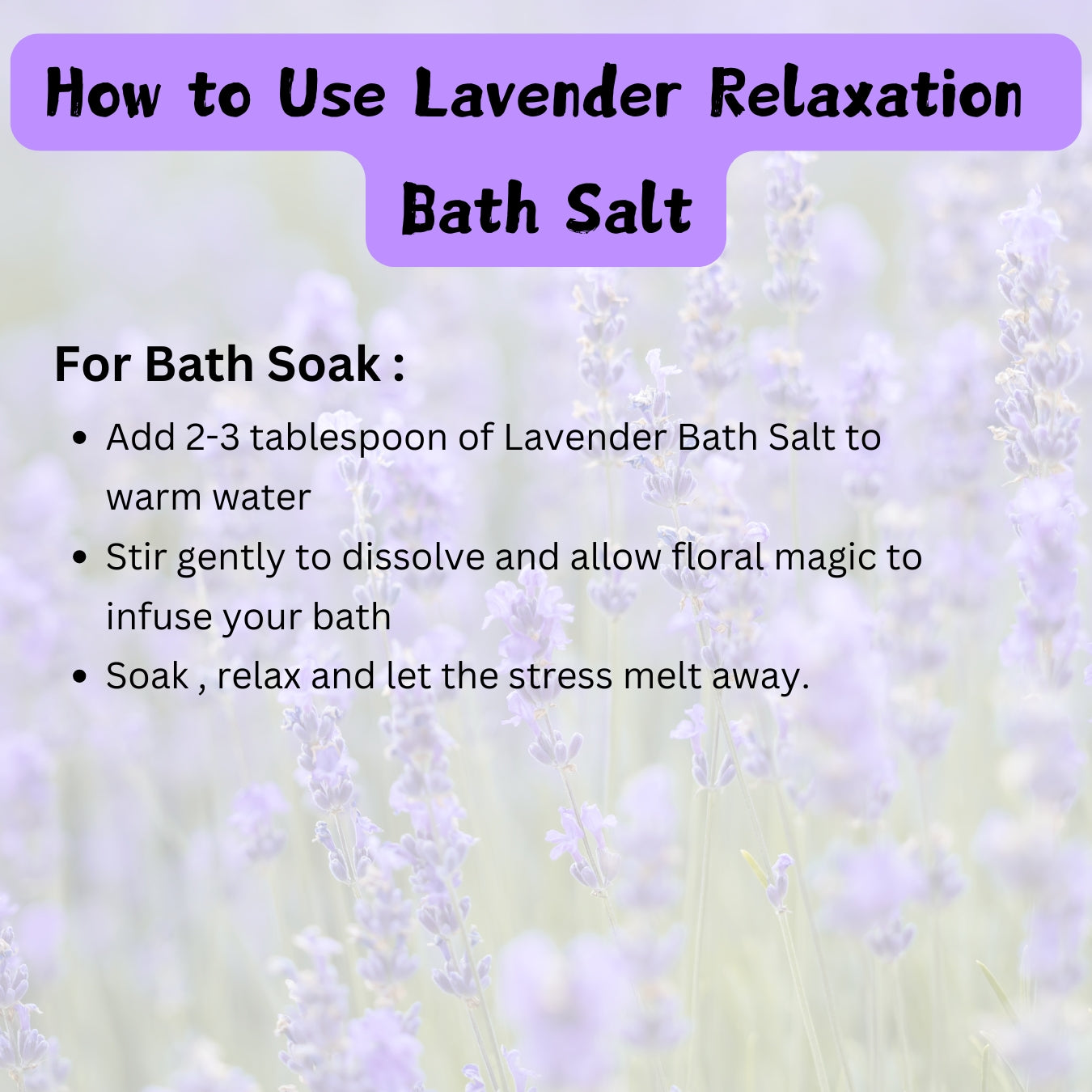 FEMAP Lavender Relaxation Bath Salts – Usage instructions: Add 2-3 tablespoons to warm bath water for a relaxing soak
