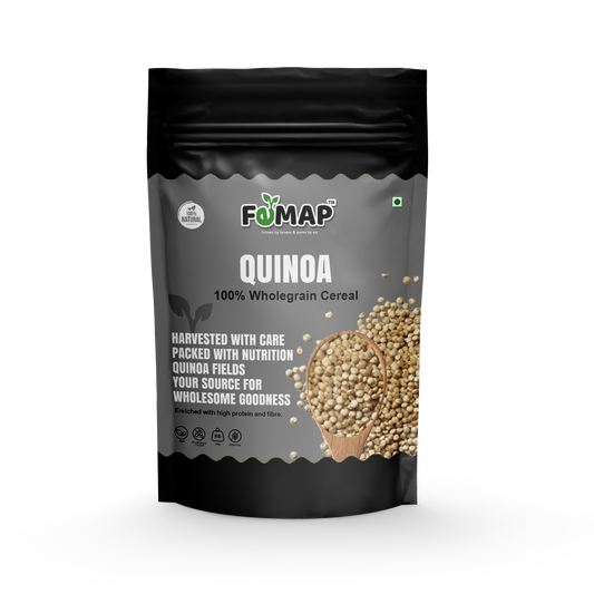 Front view of FOMAP Quinoa 100% Wholegrain Cereal pack – high protein, fiber-rich, natural superfood