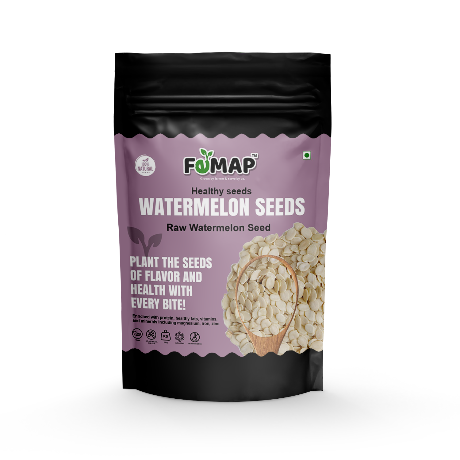 Femap Raw Watermelon Seeds Front Packaging – 100% Natural Healthy Seeds Rich in Nutrients