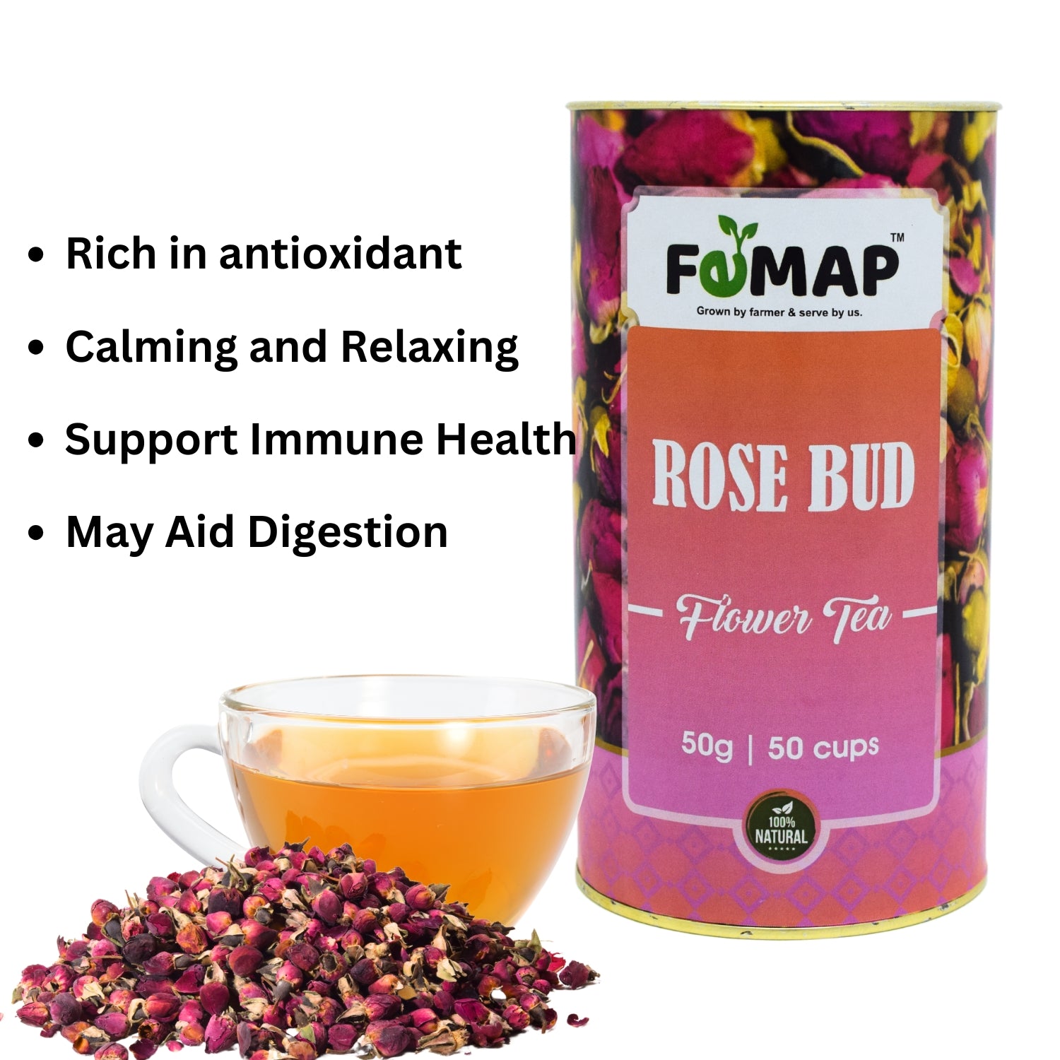 FEMAP Rose Bud Tea benefits – rich in antioxidants, calming, immune support, and digestion aid