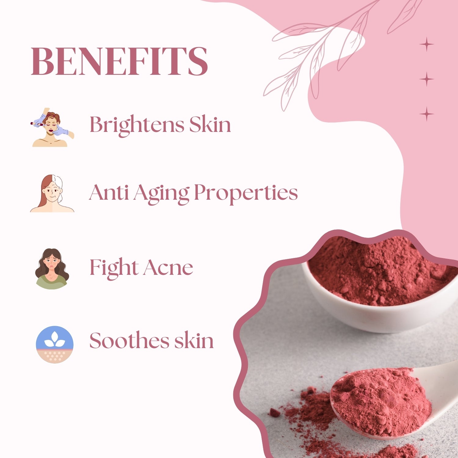 FEMAP rose petal powder in eco-friendly packaging – 100% natural, used for glowing skin, acne treatment, and natural face masks