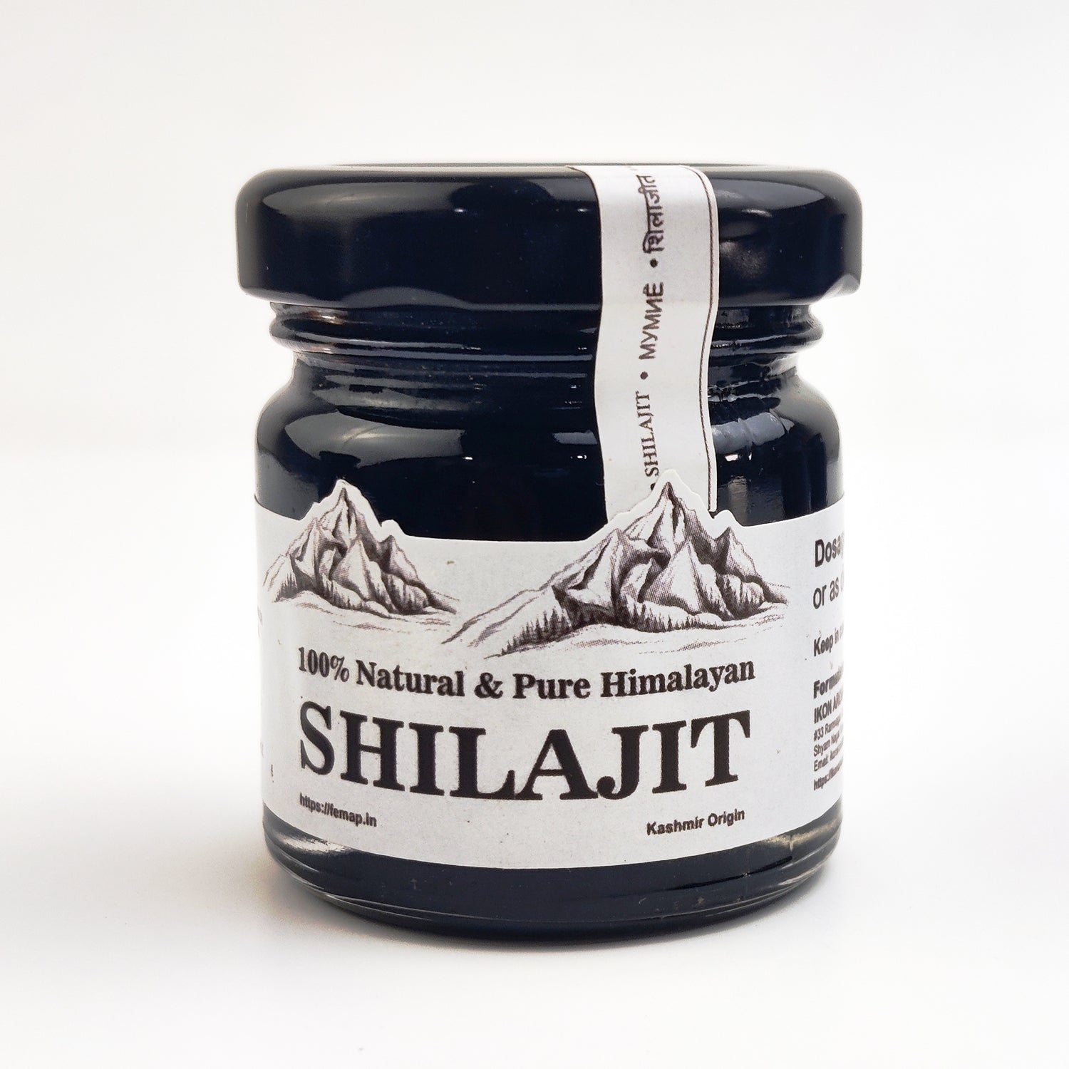 A jar labeled '100% Natural & Pure Himalayan SHILAJIT' with mountain graphics.