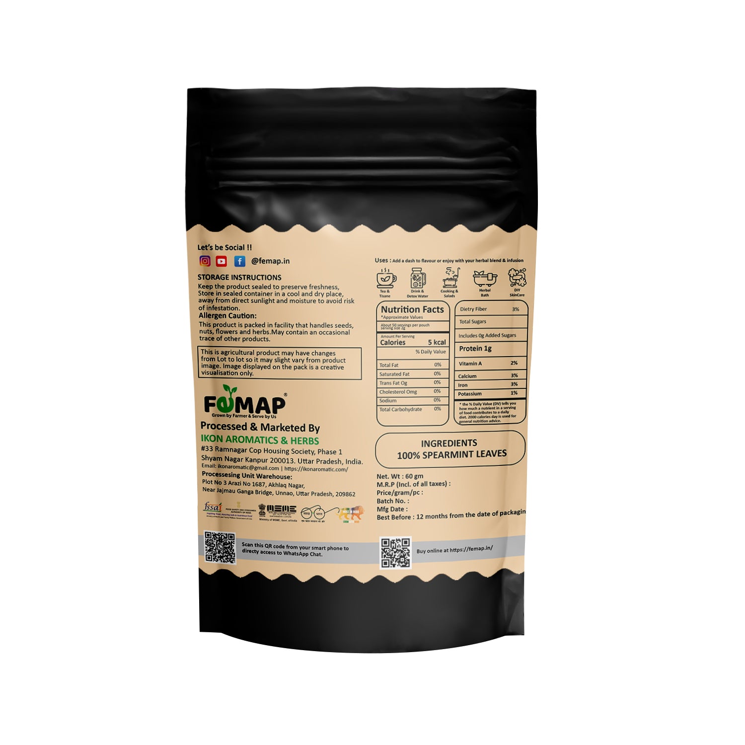 FEMAP Spearmint Leaves – 100% natural dried herbs, perfect for herbal tea with a fresh, crisp flavor.