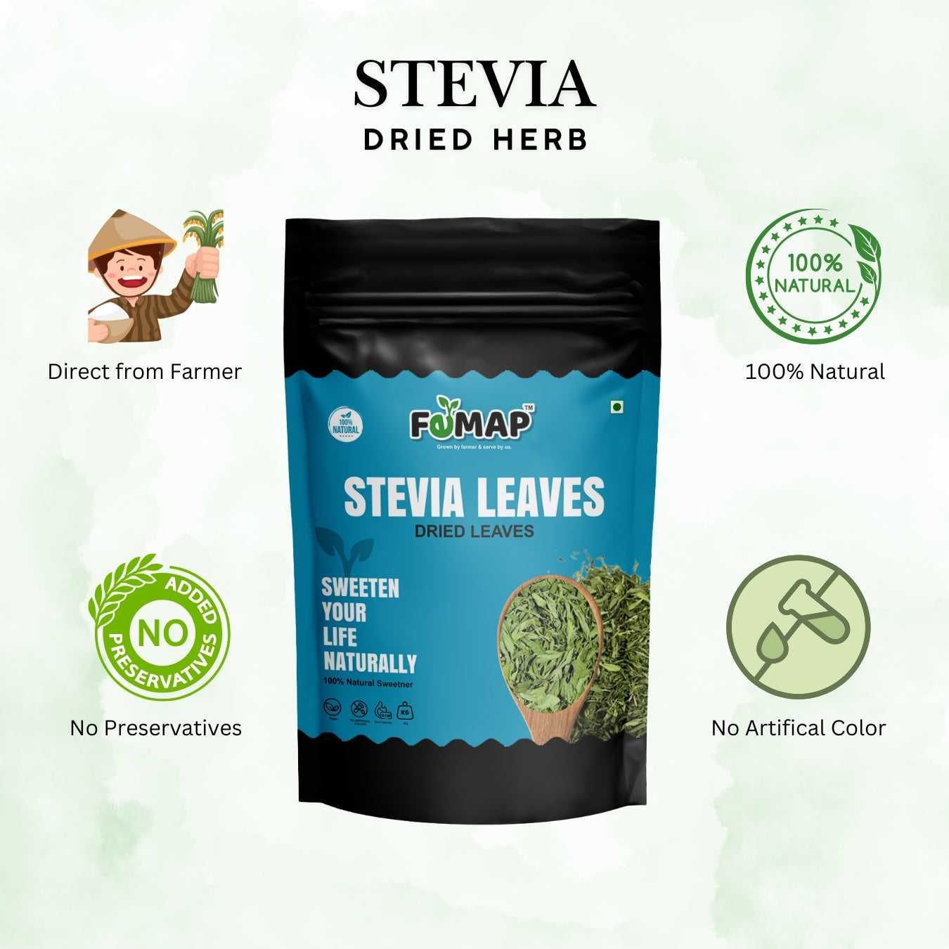 Femap Stevia Leaves – 100% Natural, No Preservatives, No Artificial Colors, Direct from Farmers