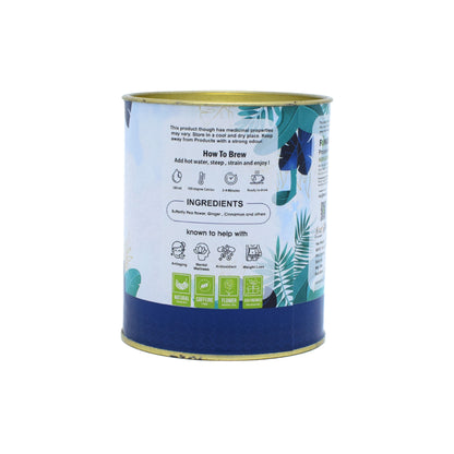 Femap weightloss blue tea back sidelabel display and how to brew method illustration.