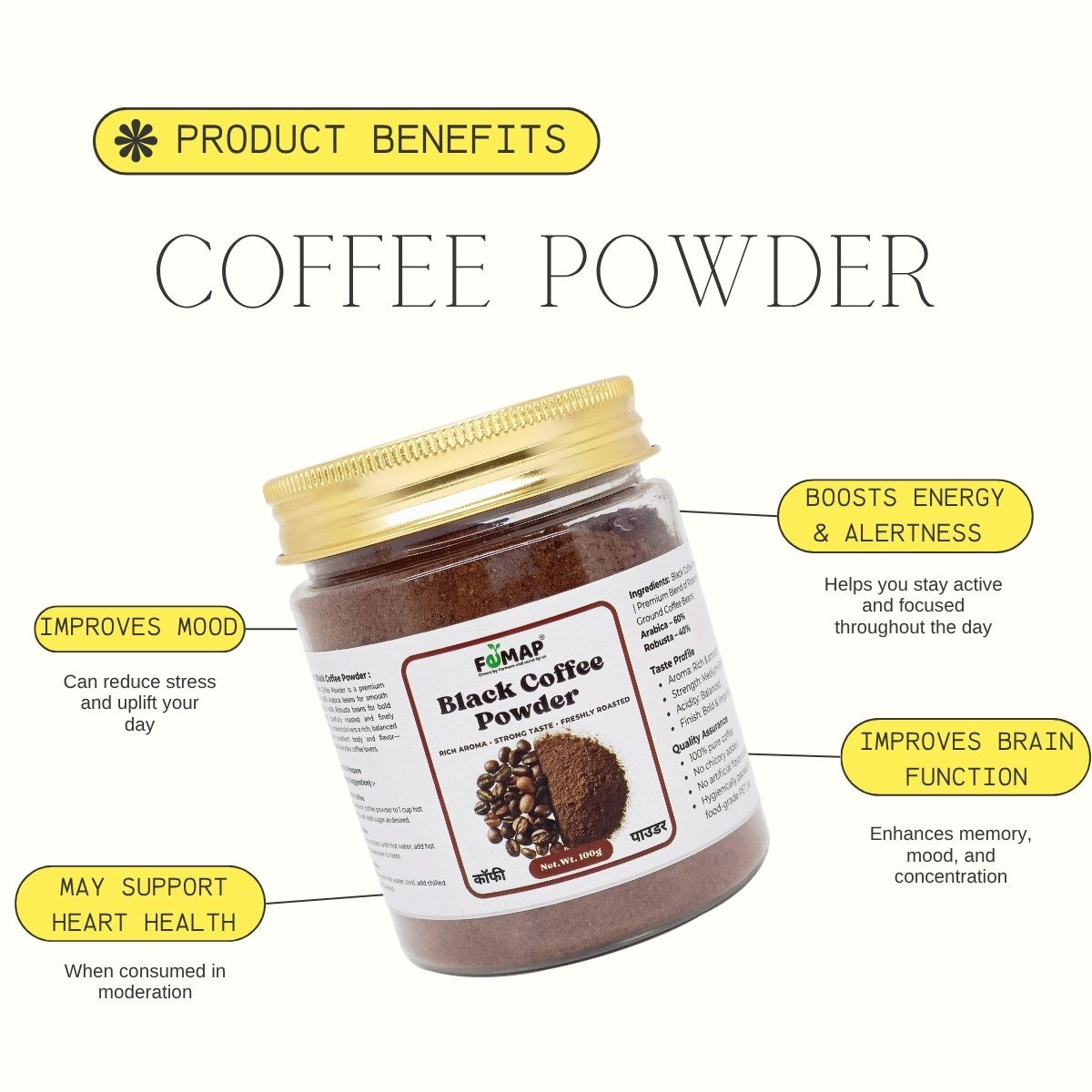 Premium Coffee Powder 100% Pure | Fresh Ground Coffee | Rich Aroma & Strong Flavor | Natural & No Additives | FEMAP