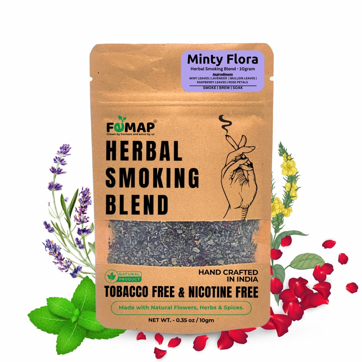 FEMAP Herbal Smoking Blend package with decorative elements on a white background