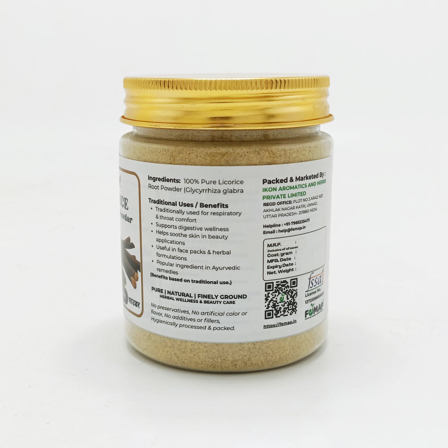 Premium Licorice Powder (Mulethi Powder) 100% Natural | Glycyrrhiza Glabra Root Powder | Herbal Support for Throat & Digestion | No Additives | FEMAP