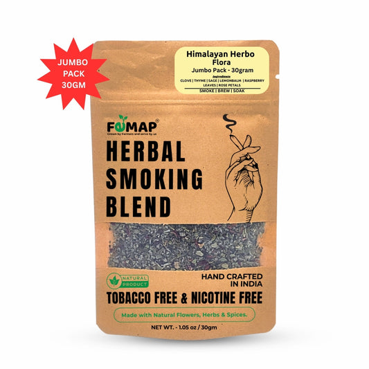 Packaging of FEMAP Herbal Smoking Blend with branding and product details on a white background