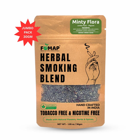 Packaging of FEMAP Herbal Smoking Blend with branding and product details on a white background