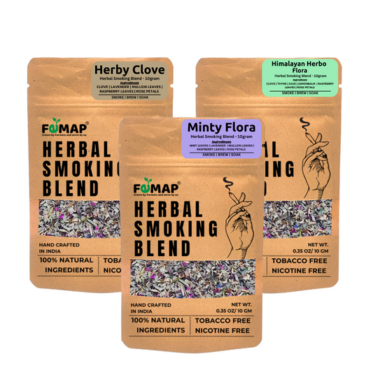 FEMAP herbal smoking blends in three variants: Herby Clove, Minty Flora, and Himalayan Herbo Flora.