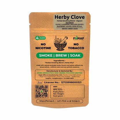 Herbal smoking blend package with branding and product details on a white background