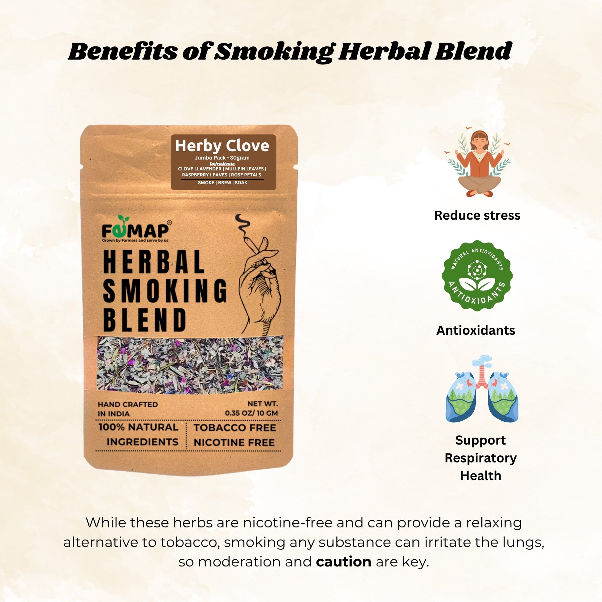 Benefits of Herby Clove Herbal Smoking Blend – reduces stress, rich in antioxidants, supports respiratory health, tobacco and nicotine free