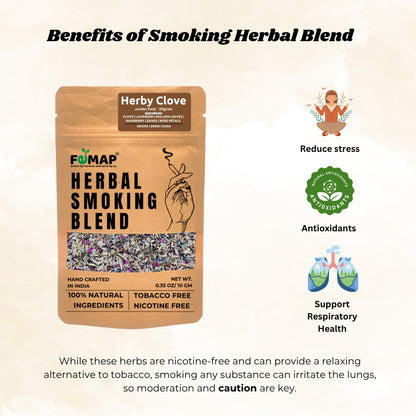 Benefits of Herby Clove Herbal Smoking Blend – reduces stress, rich in antioxidants, supports respiratory health, tobacco and nicotine free