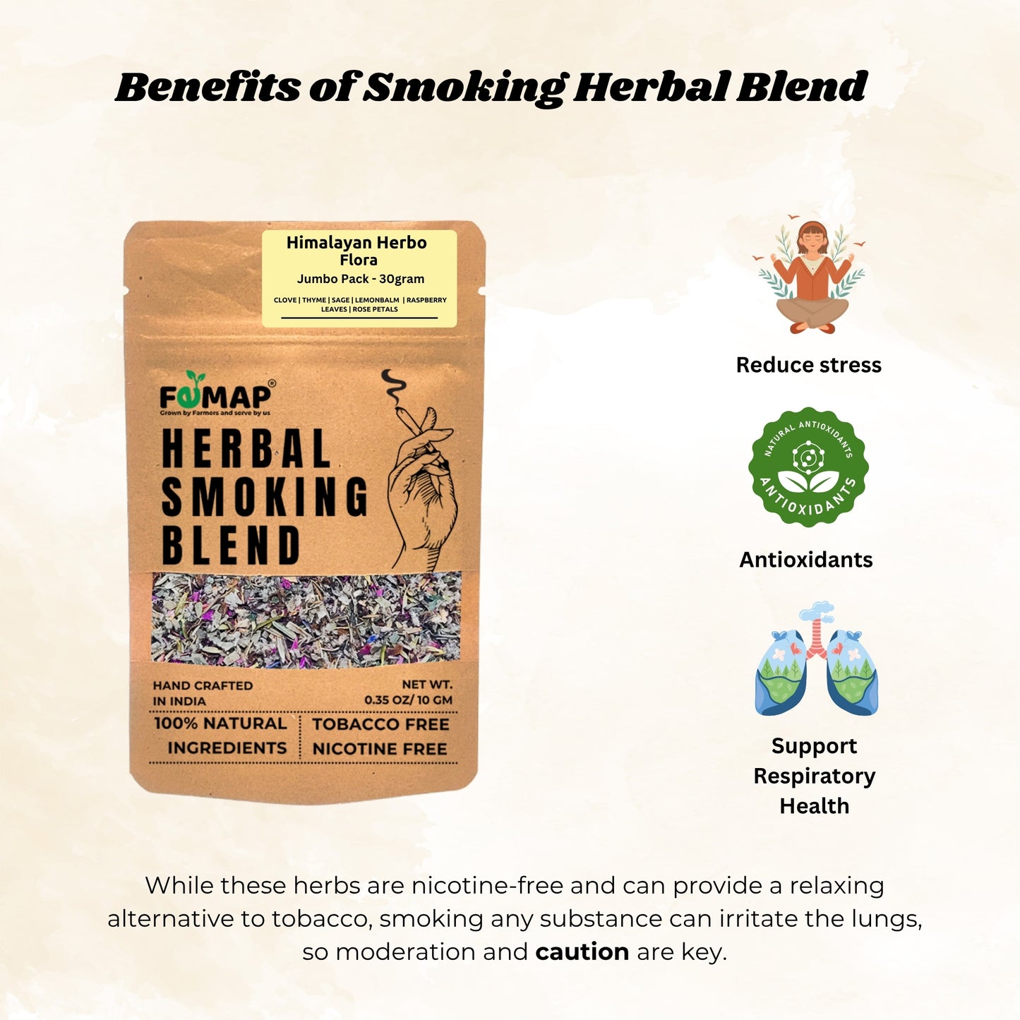 Benefits of Himalayan Herbo Flora Herbal Smoking Blend – reduces stress, rich in antioxidants, supports respiratory health