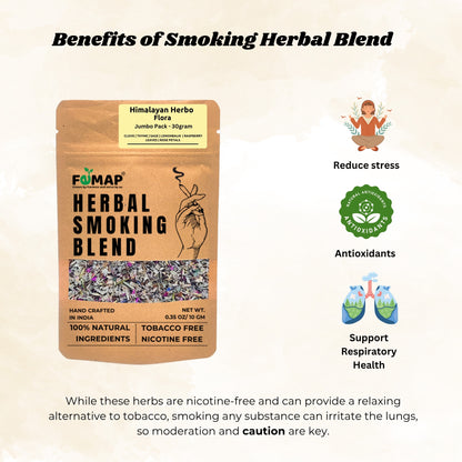 Benefits of Himalayan Herbo Flora Herbal Smoking Blend – reduces stress, rich in antioxidants, supports respiratory health