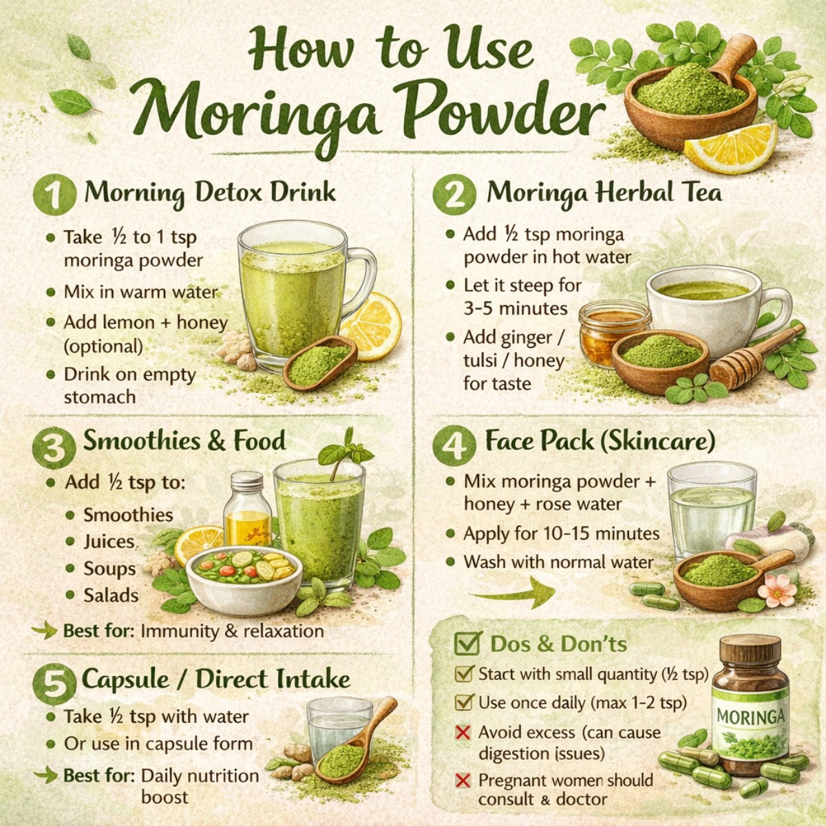 Premium Moringa Powder (Drumstick Leaves Powder) 100% Natural | Rich in Iron, Calcium & Antioxidants